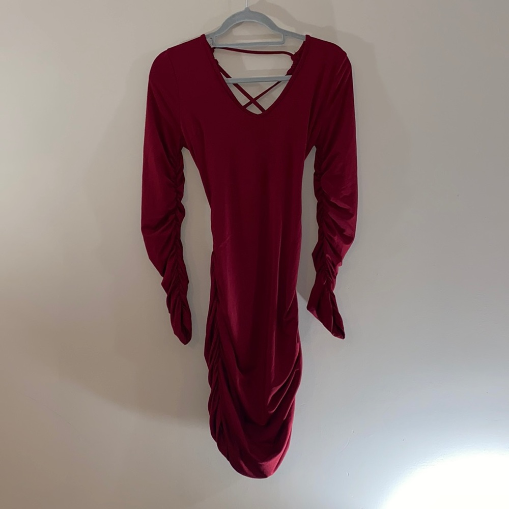 Ruched Long-sleeve Cabernet Cocktail dress